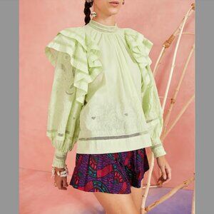 Ulla Johnson Annetta Cotton Embroidered Top Pistachio Green 2